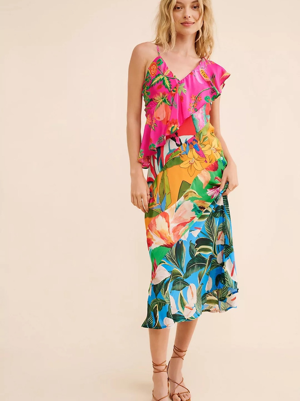 FARM Rio Pink Multi Floral Midi Dress